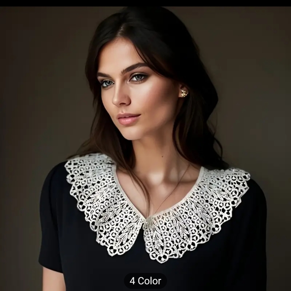NWT Boho Elegant Lace Collar Pearl Details in White Dainty Retro
